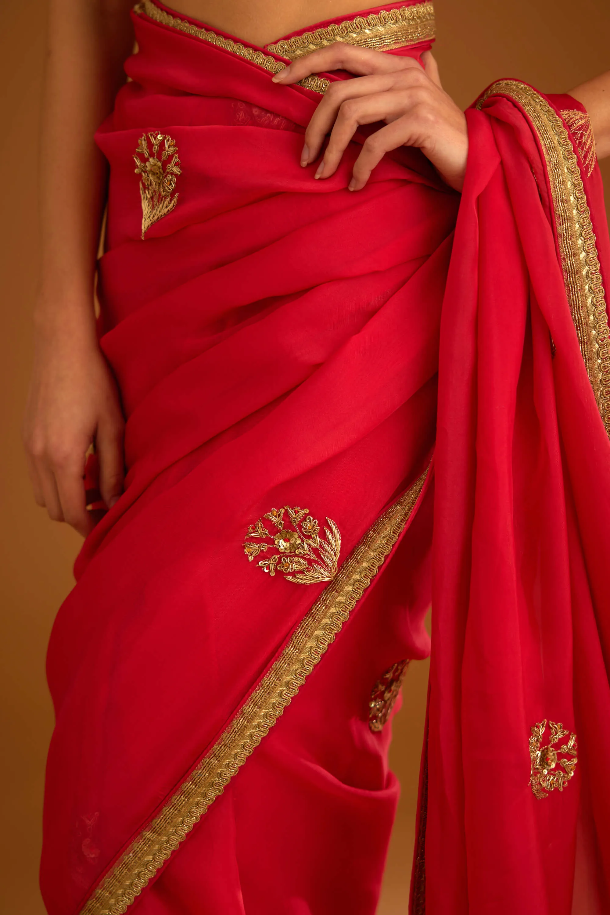 Cranberry pink chiffon sari and blouse
