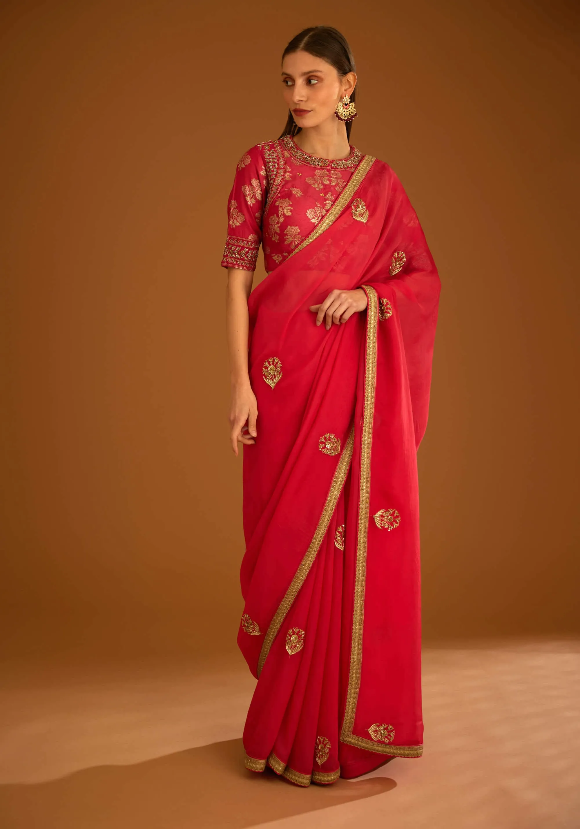 Cranberry pink chiffon sari and blouse