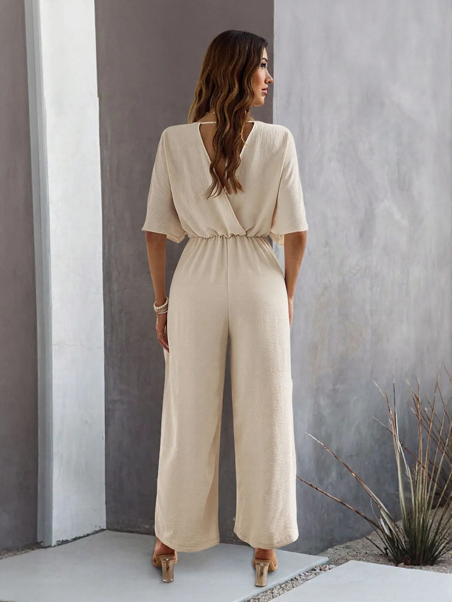 Cream Jumpsuit With Kimono Sleeve