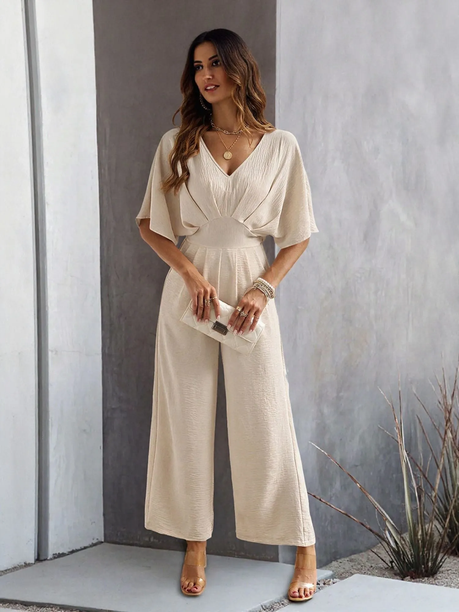 Cream Jumpsuit With Kimono Sleeve