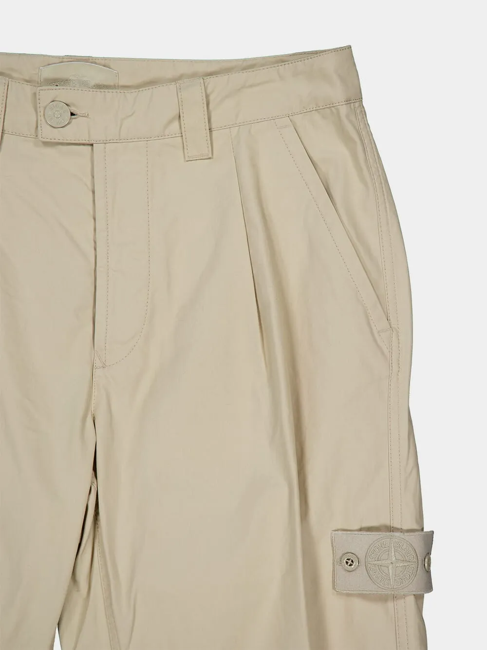 Cream Tapered Cotton Trousers