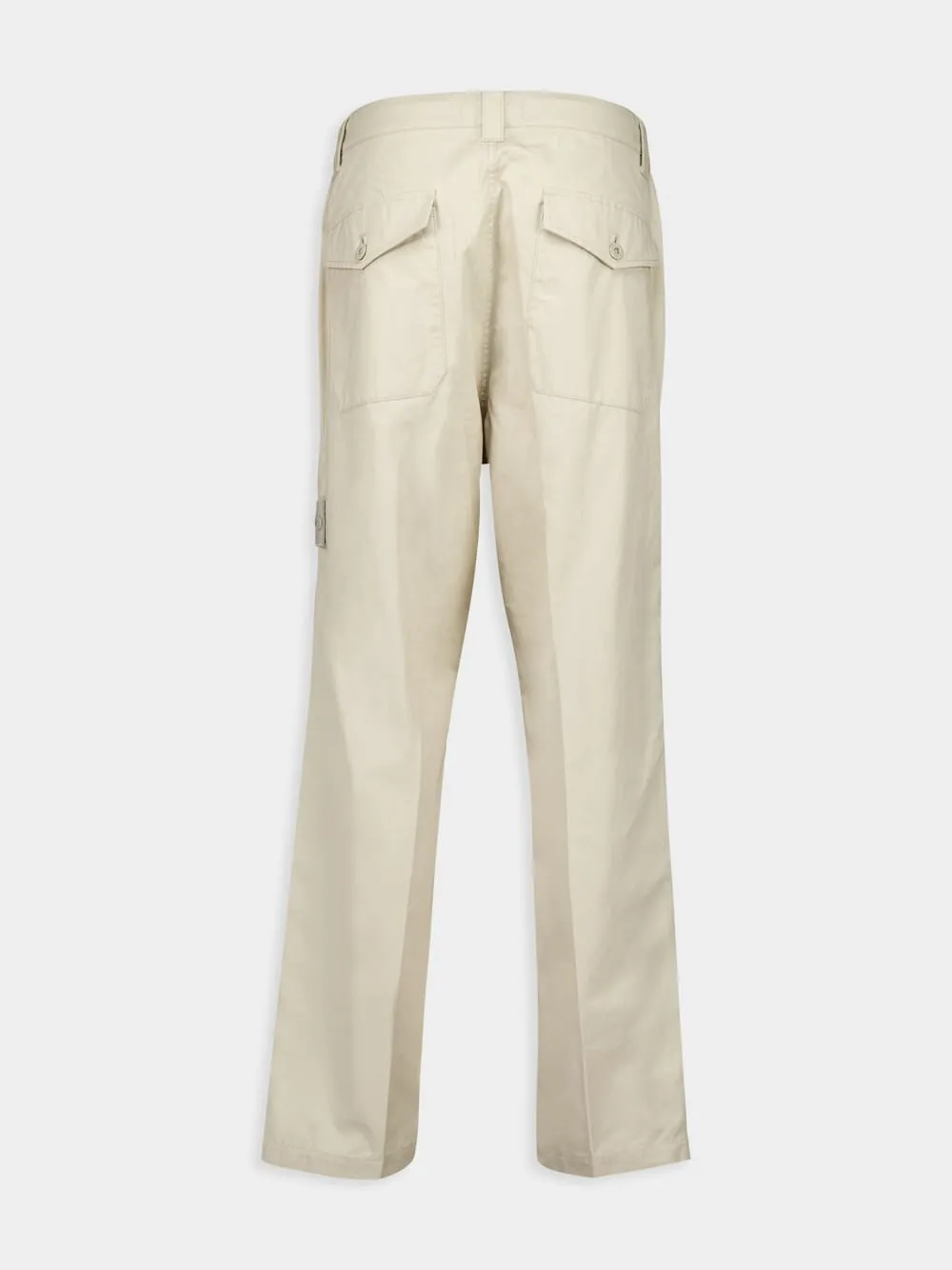 Cream Tapered Cotton Trousers