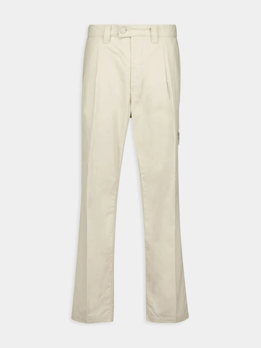 Cream Tapered Cotton Trousers