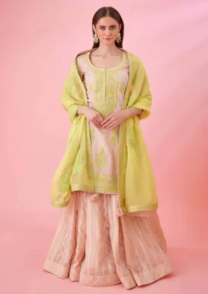 Crystal rose pink kurta and skirt set