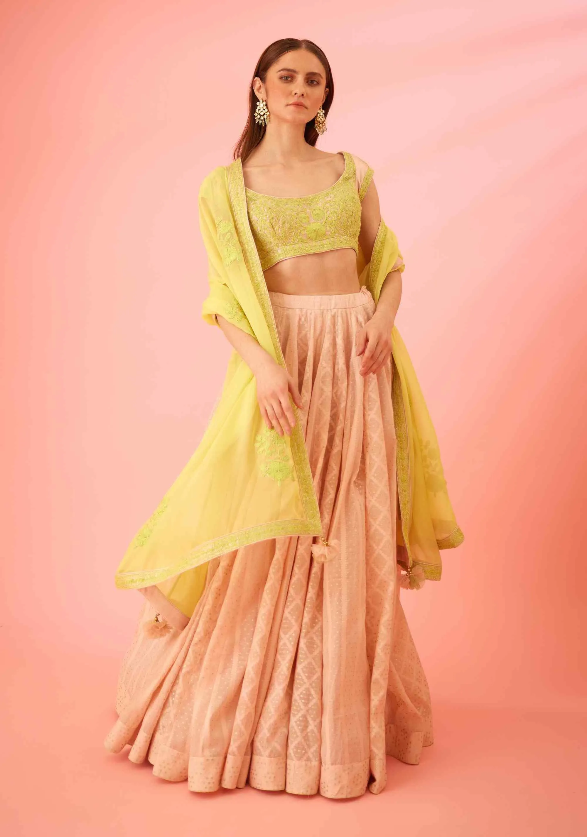 Crystal rose pink lehenga set