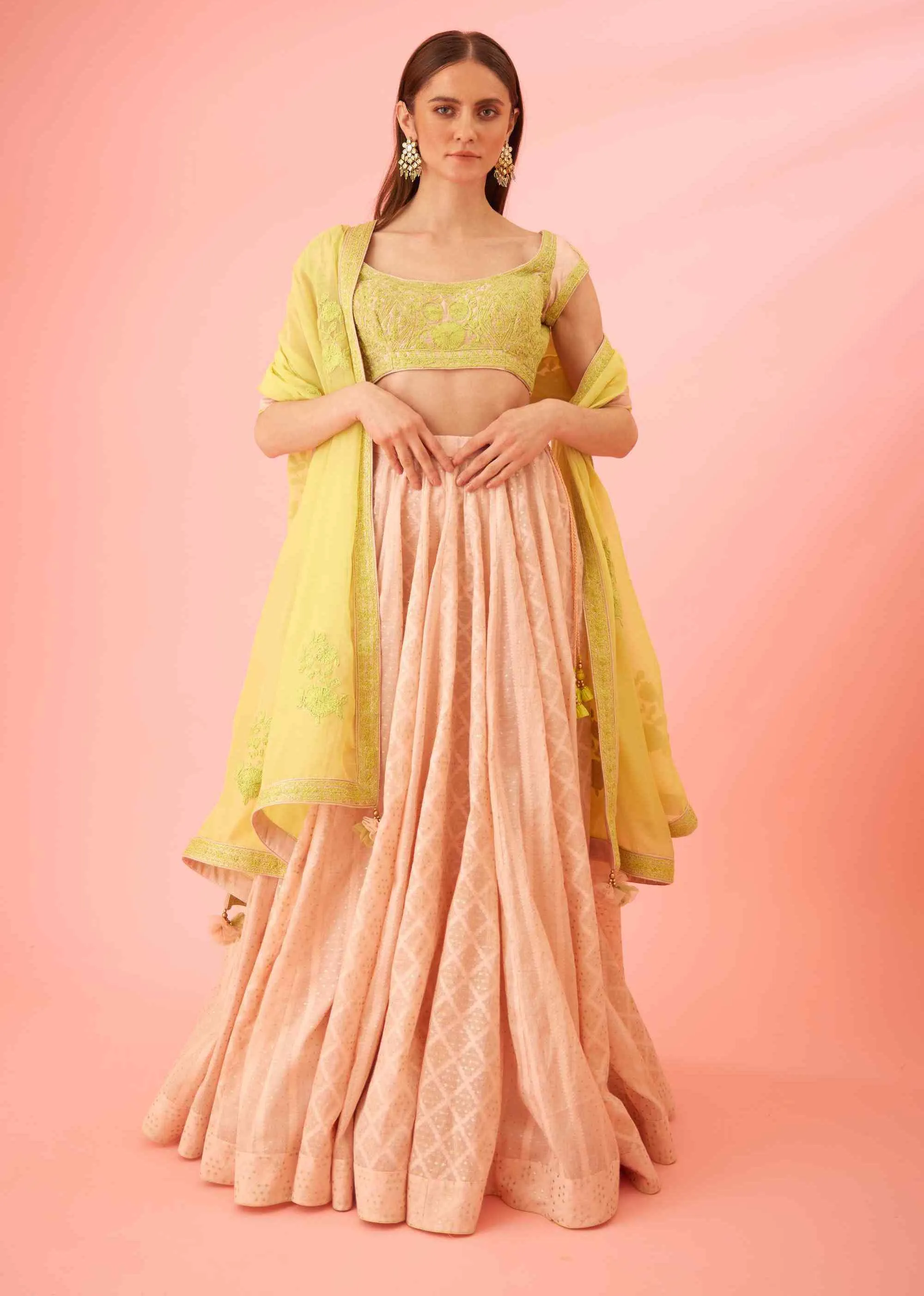Crystal rose pink lehenga set