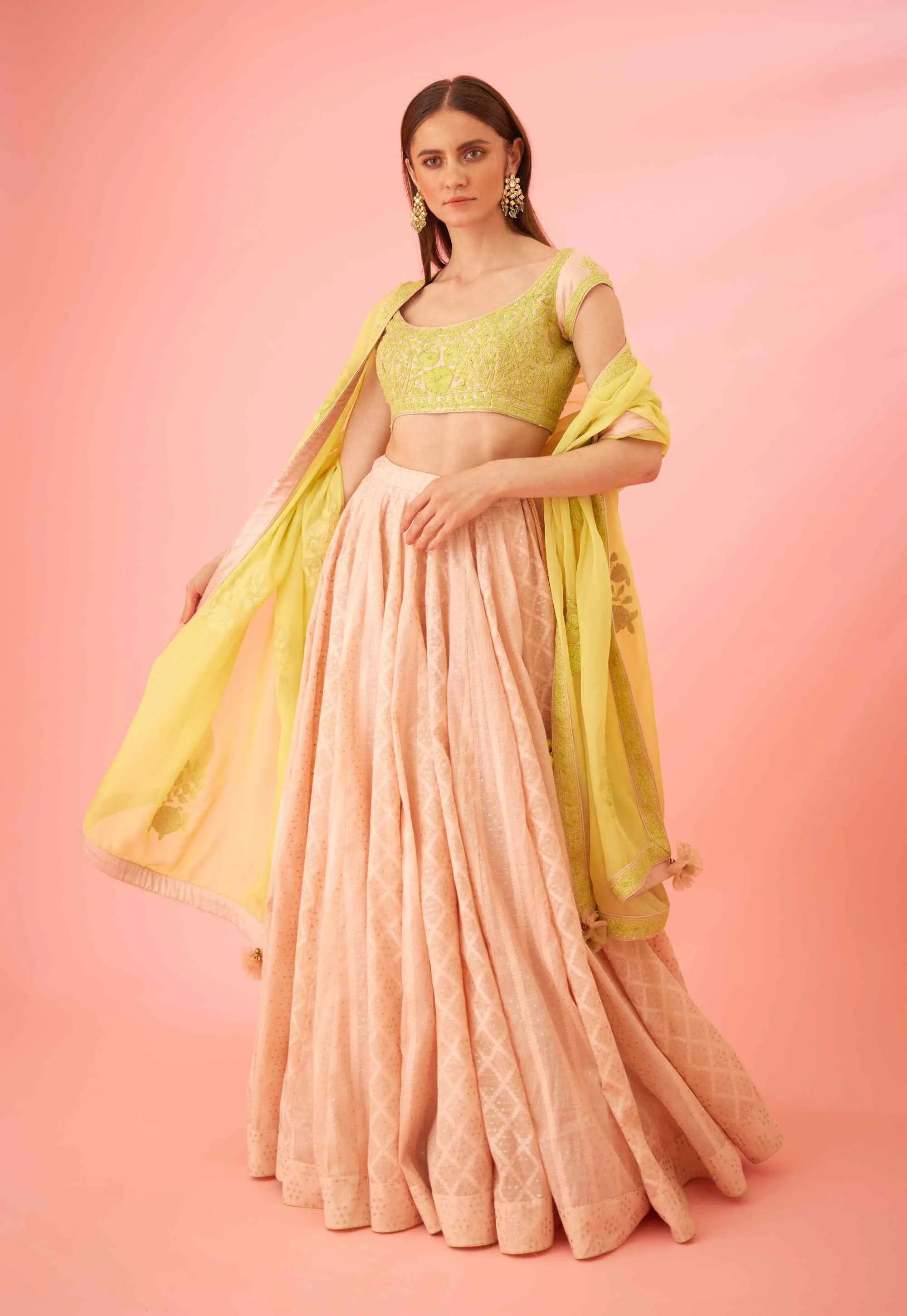 Crystal rose pink lehenga set