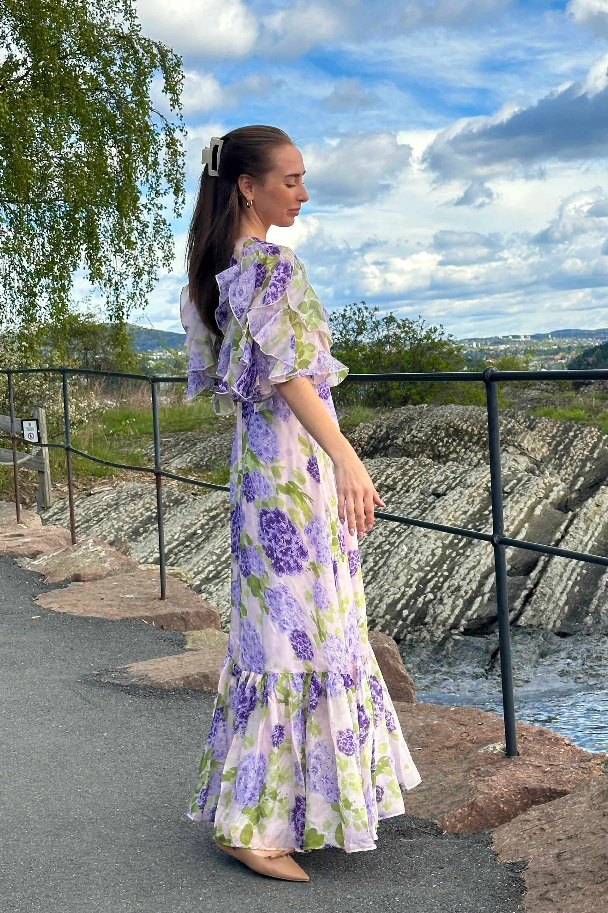 Cupro Maxi Dress Purple Flowerfield