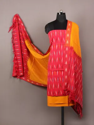 Currant Red Yellow Black White Ikat Handwoven Cotton Suit Fabric Set of 3 - S1002004
