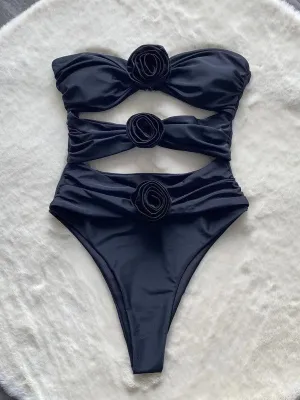 Cutout one piece rose swimsuit
