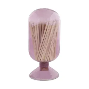 (D) Judaica Glass Bottle Matches Holder with Striker (Pink)