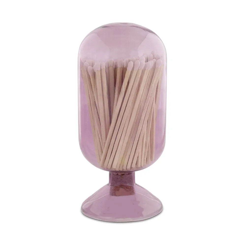 (D) Judaica Glass Bottle Matches Holder with Striker (Pink)