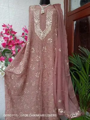 Dark Brown Georgette Chinkari Gota Salwar Suit Dress Material
