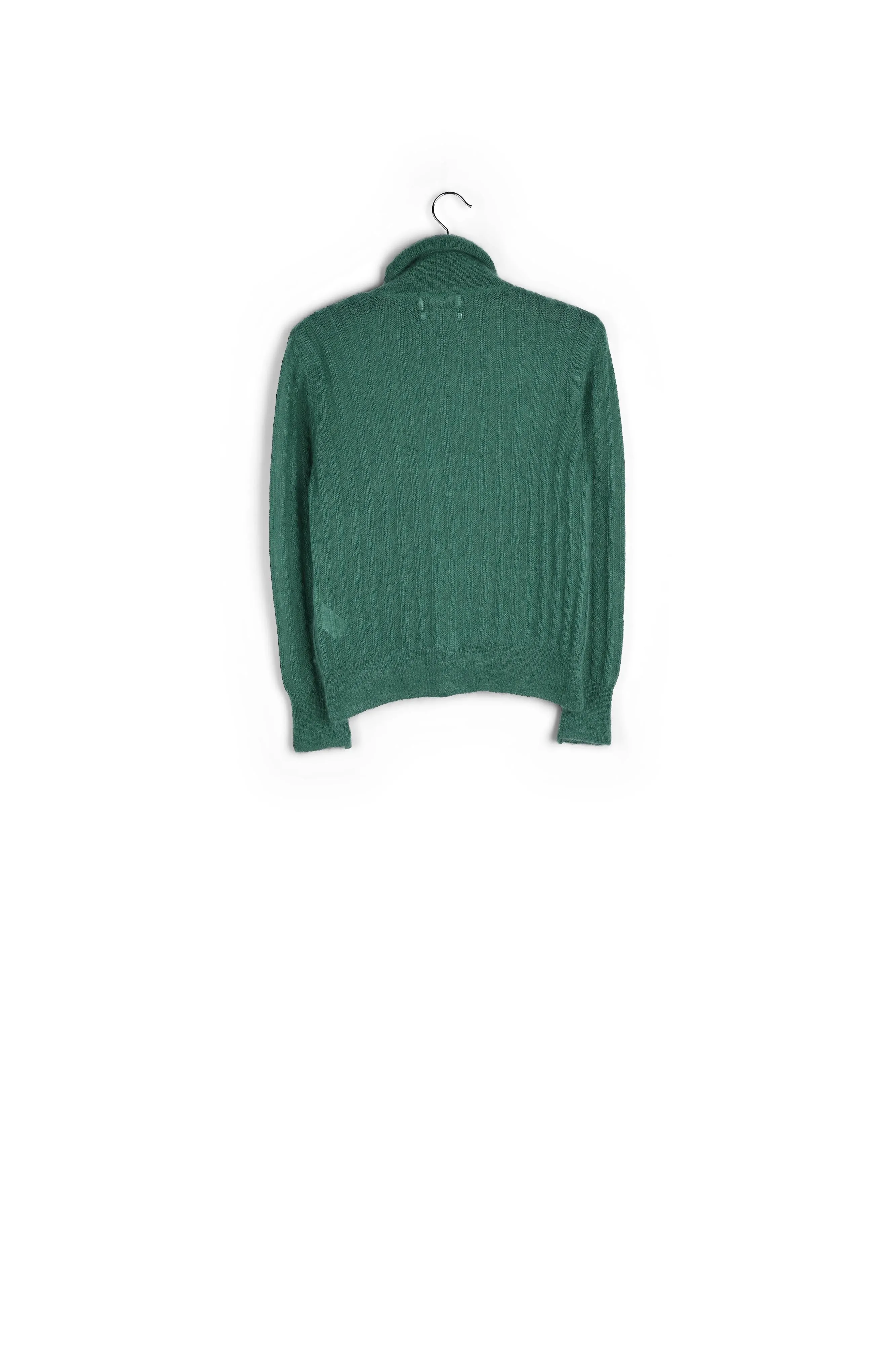 Dark green cable-knitted turtleneck sweater