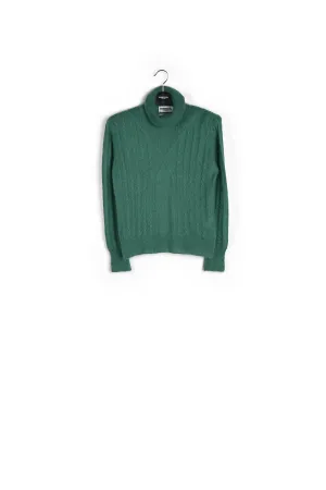 Dark green cable-knitted turtleneck sweater