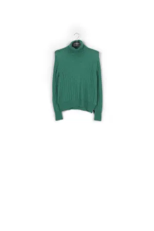 Dark green cable-knitted turtleneck sweater
