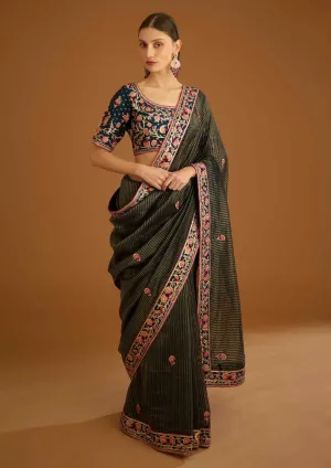 Dark navy blue gota sari and blouse