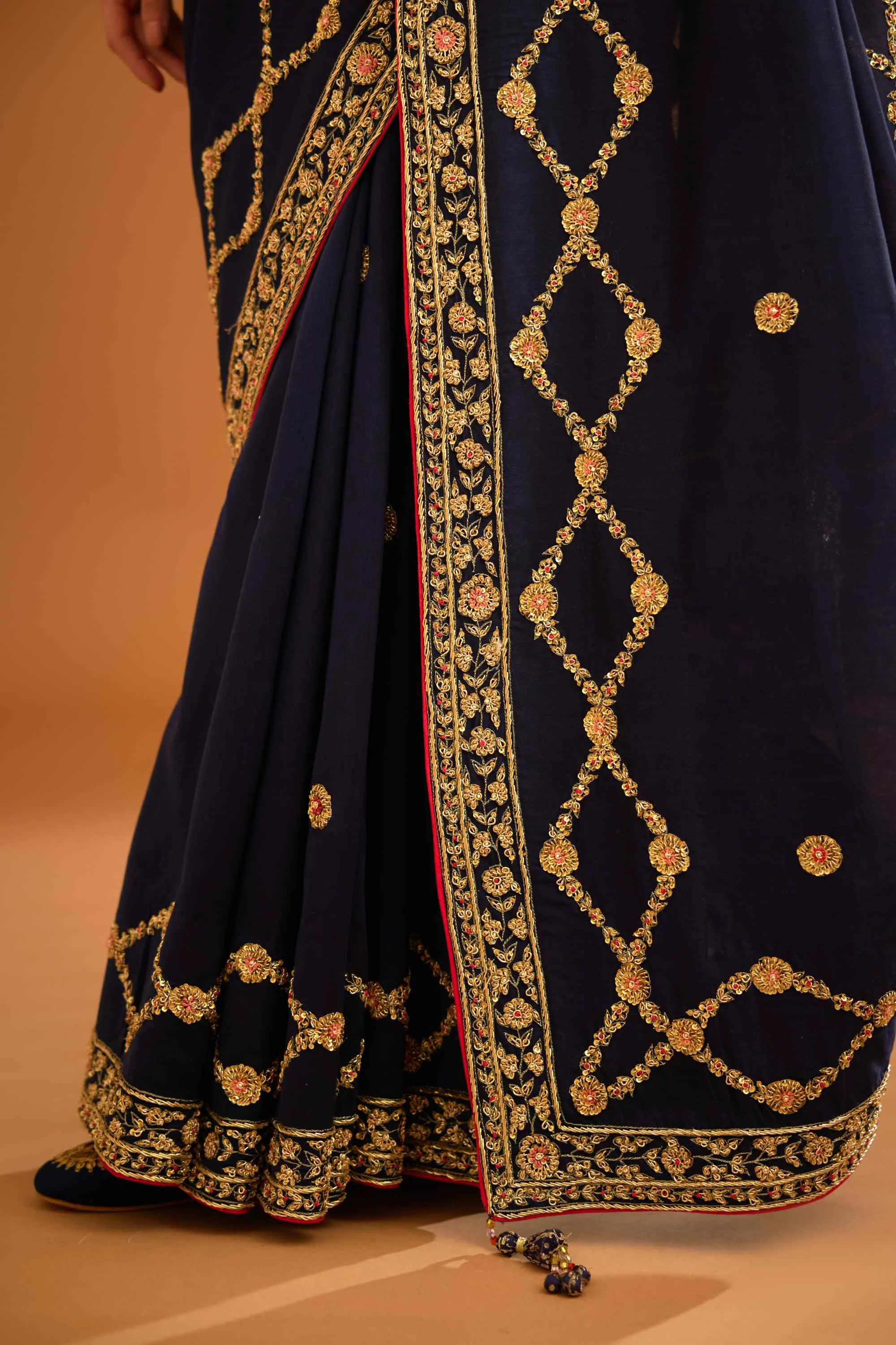 Dark navy blue zardozi sari and blouse