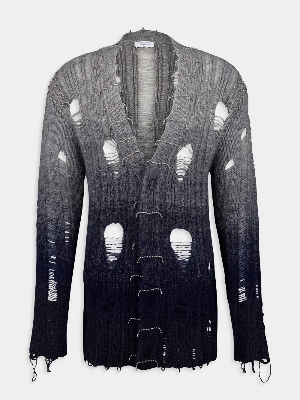Distressed Mohair Gradient-Effect Cardigan