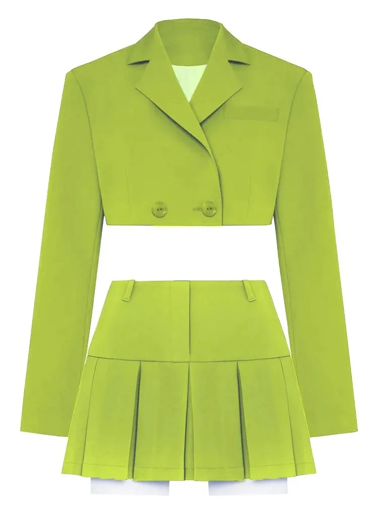 Double Button Style Super Crop Blazer Jackets Suits