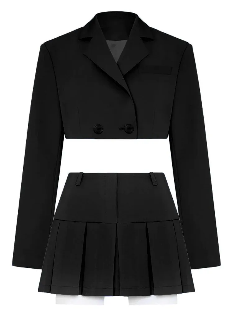 Double Button Style Super Crop Blazer Jackets Suits