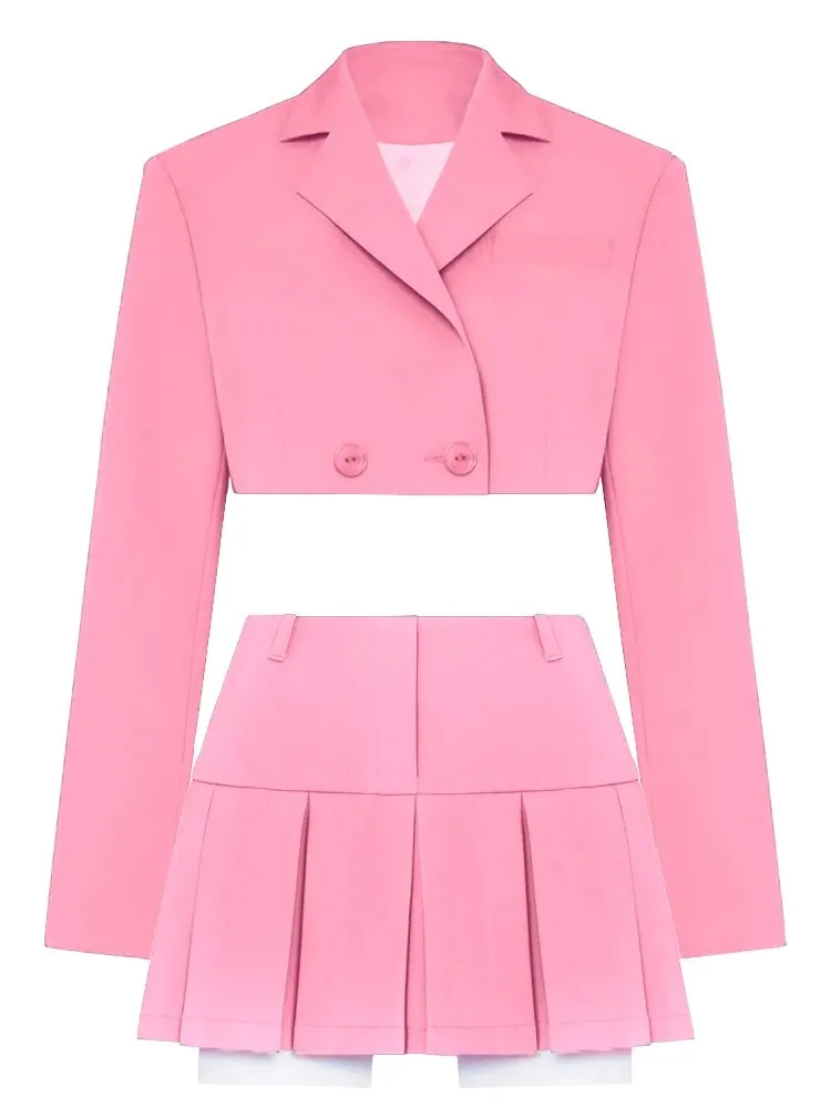 Double Button Style Super Crop Blazer Jackets Suits