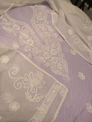 Elegant Lavender Purple Lucknowi Chikankari Cotton Salwar Suit Unstitched Dress Material online