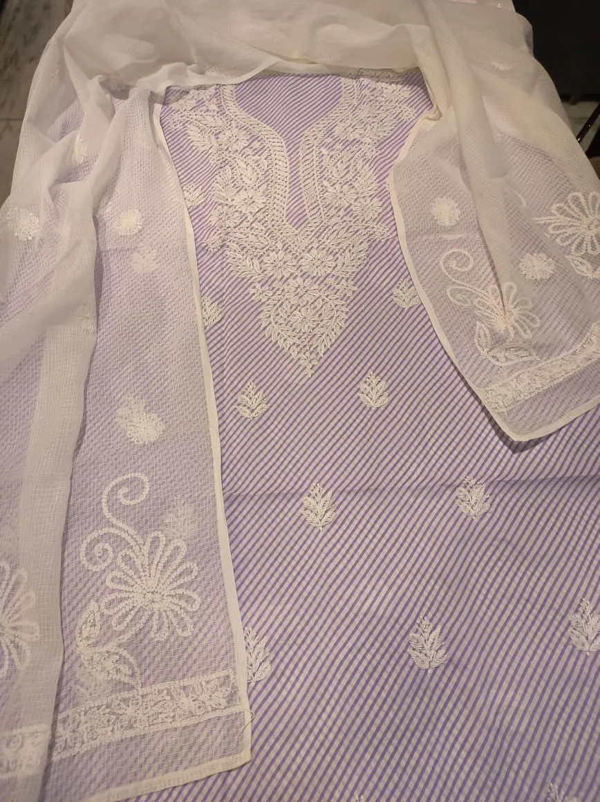 Elegant Lavender Purple Lucknowi Chikankari Cotton Salwar Suit Unstitched Dress Material online