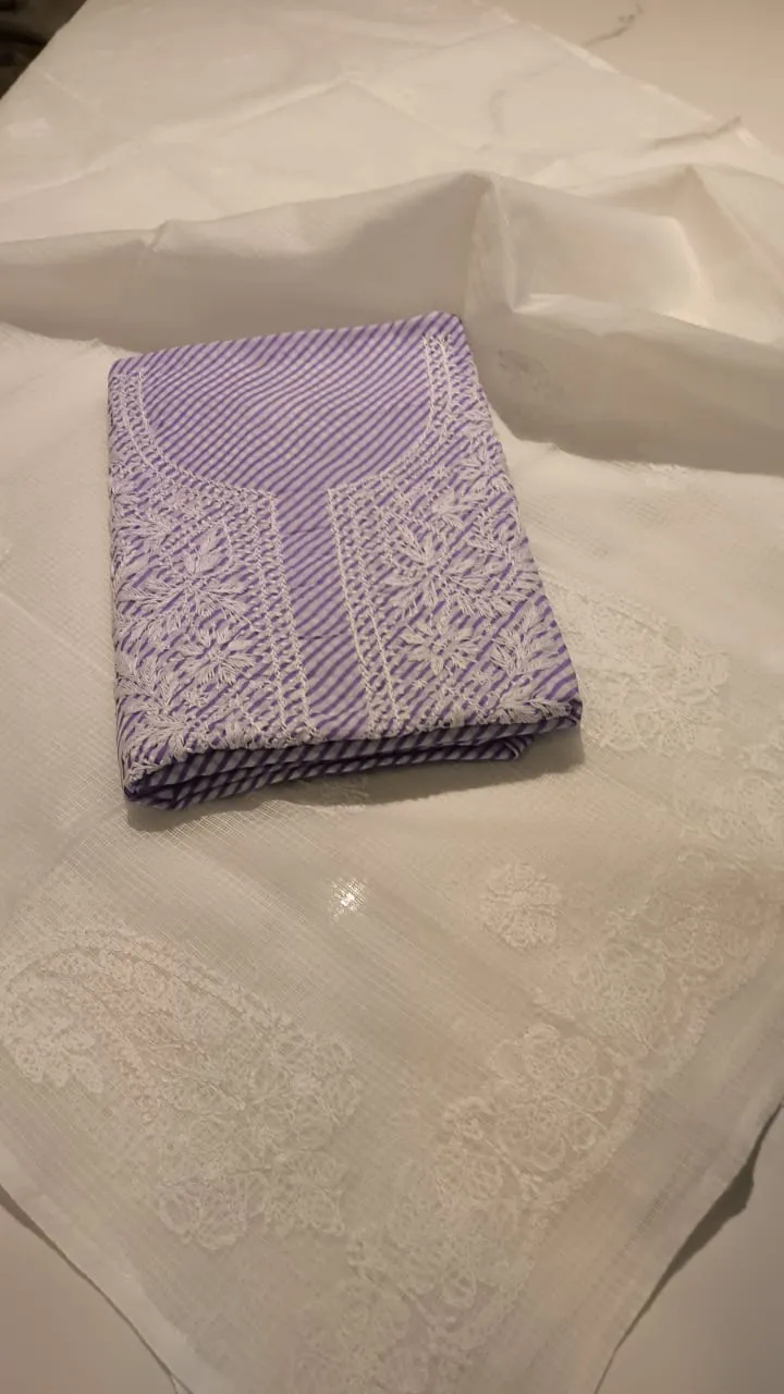 Elegant Purple floral Chikankari Salwar Suit Unstitched fabric