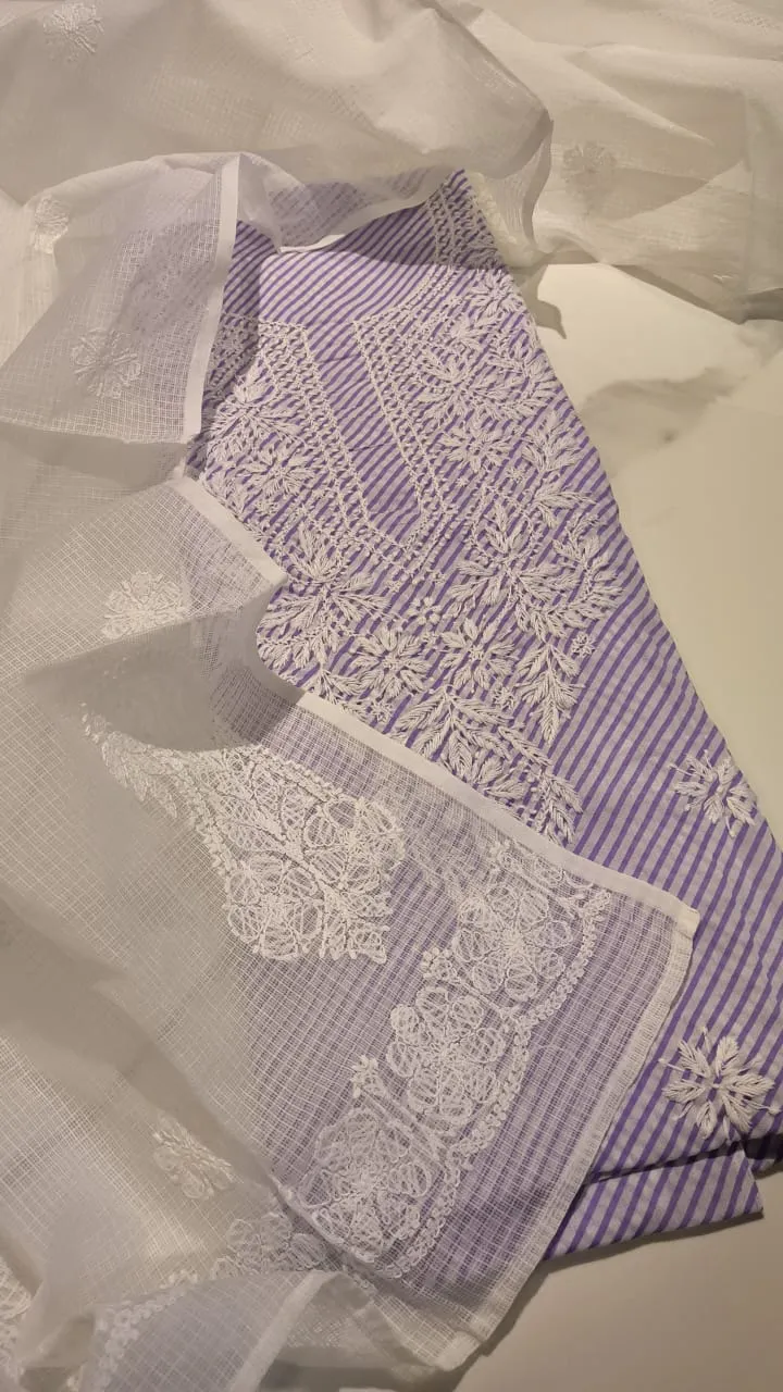 Elegant Purple floral Chikankari Salwar Suit Unstitched fabric