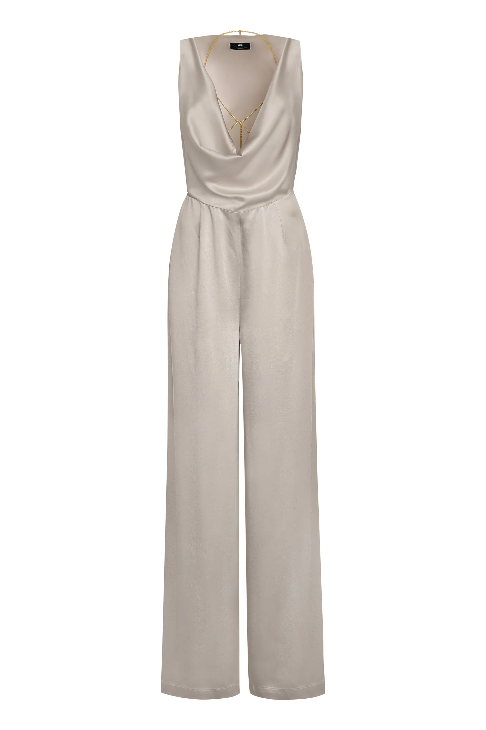 ELISABETTA FRANCHI Fluid Crepe Palazzo Jumpsuit with Innovative Bra Accessory