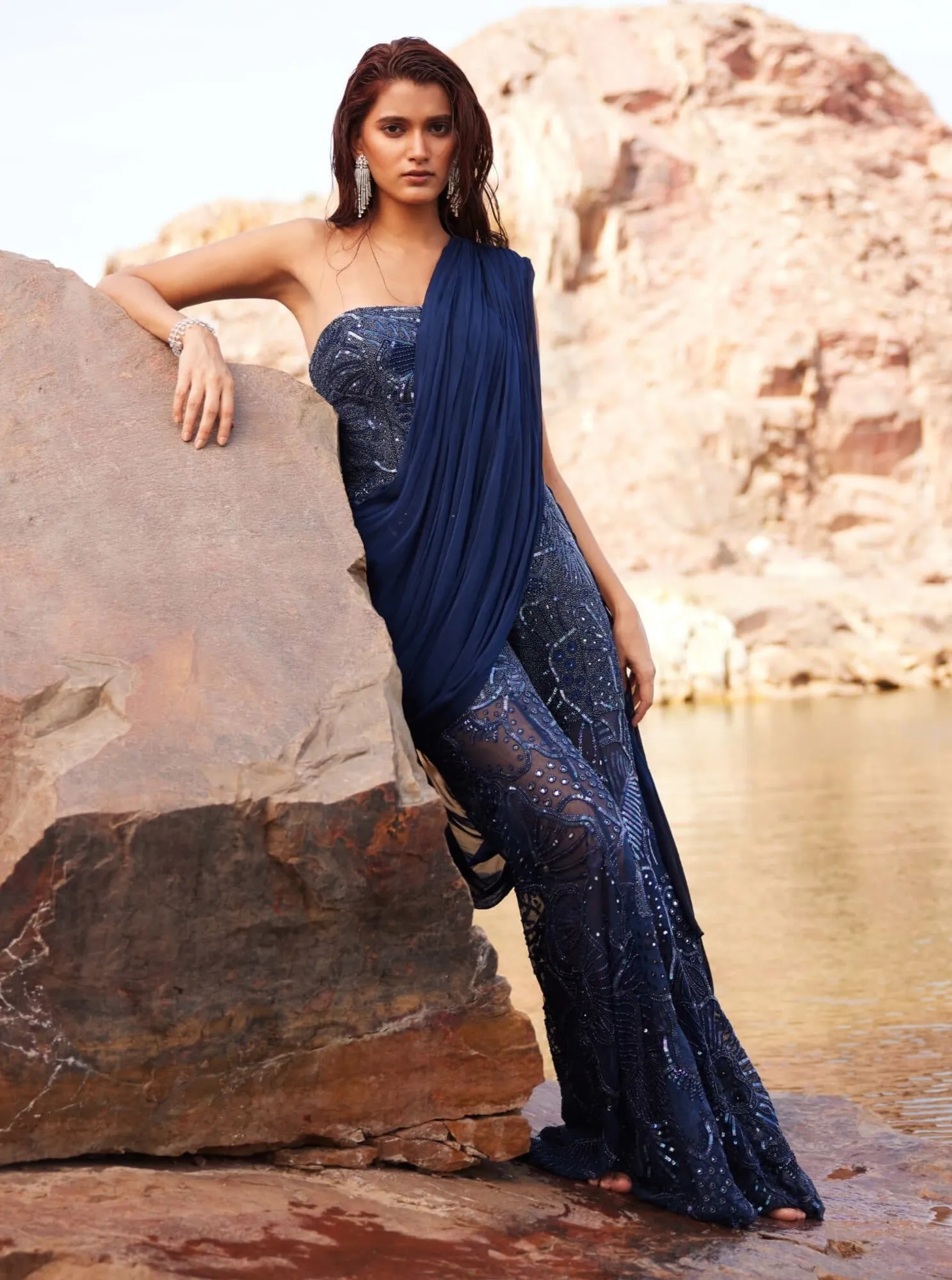 Elise navy blue jumpsuit set