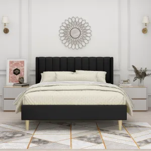 Eriksay Low Profile Upholstered Platform Bed with Wingback Headboard Wade Logan® Color: Black Linen Size: Queen