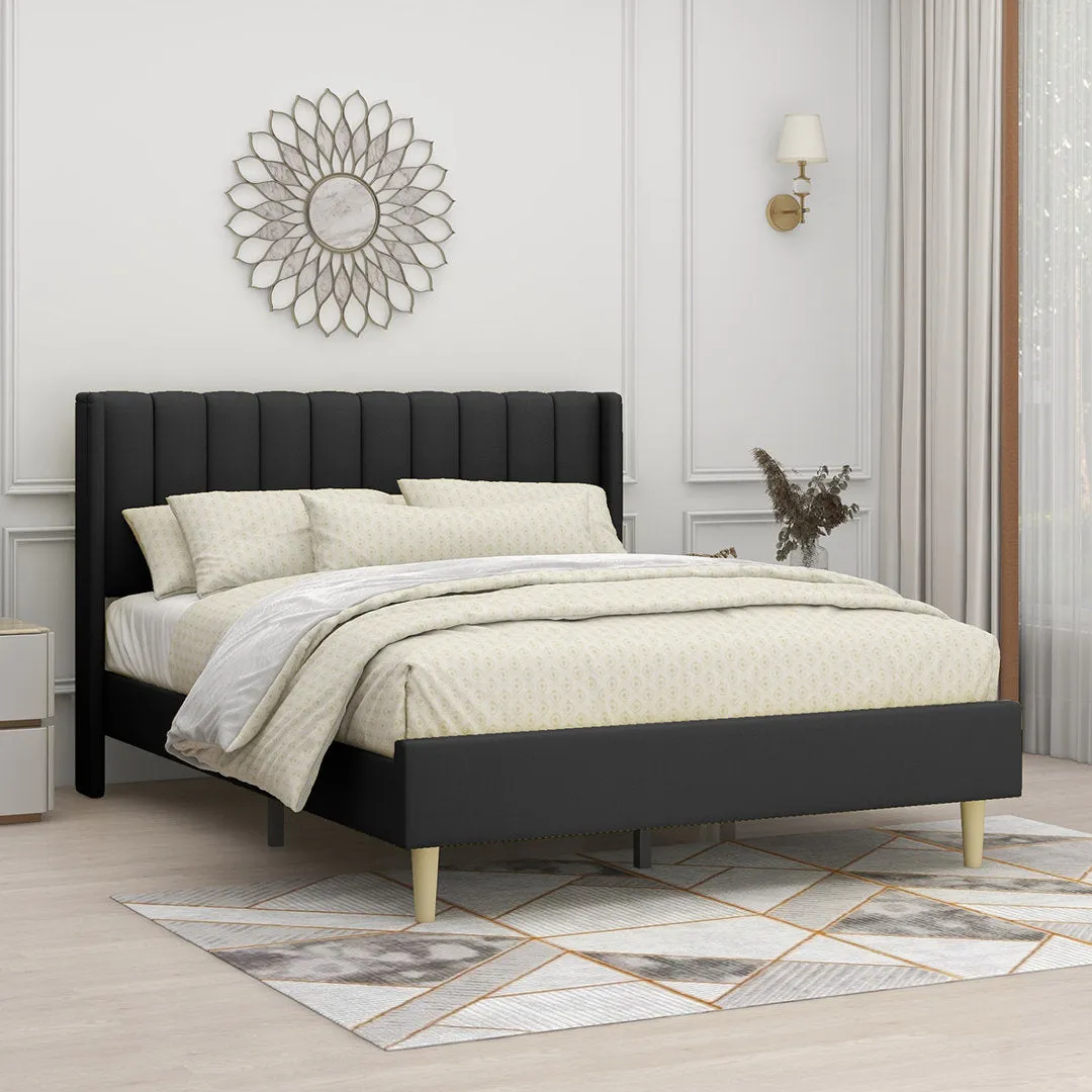 Eriksay Low Profile Upholstered Platform Bed with Wingback Headboard Wade Logan® Color: Black Linen Size: Queen