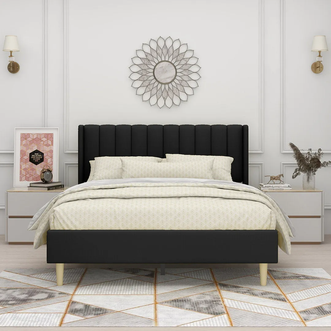 Eriksay Low Profile Upholstered Platform Bed with Wingback Headboard Wade Logan® Color: Black Linen Size: Queen