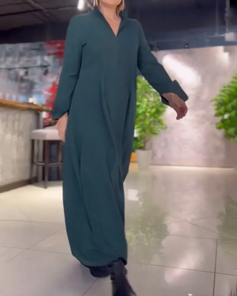 EVIA™ | LONG LOOSE DRESS WITH REVERS AND SIDE SLIT