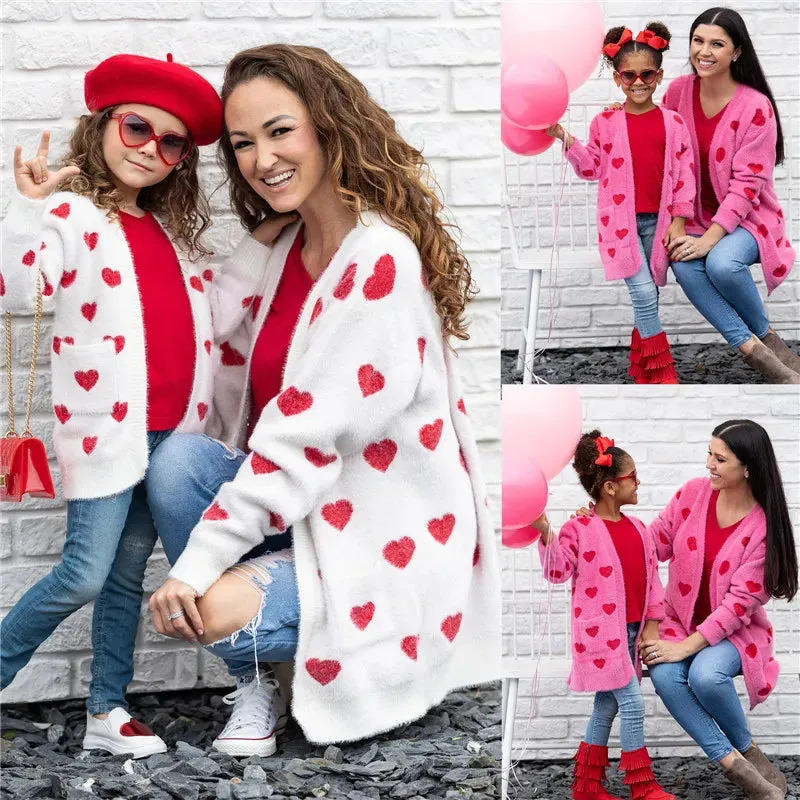 Family Matching Heart print Cardigan