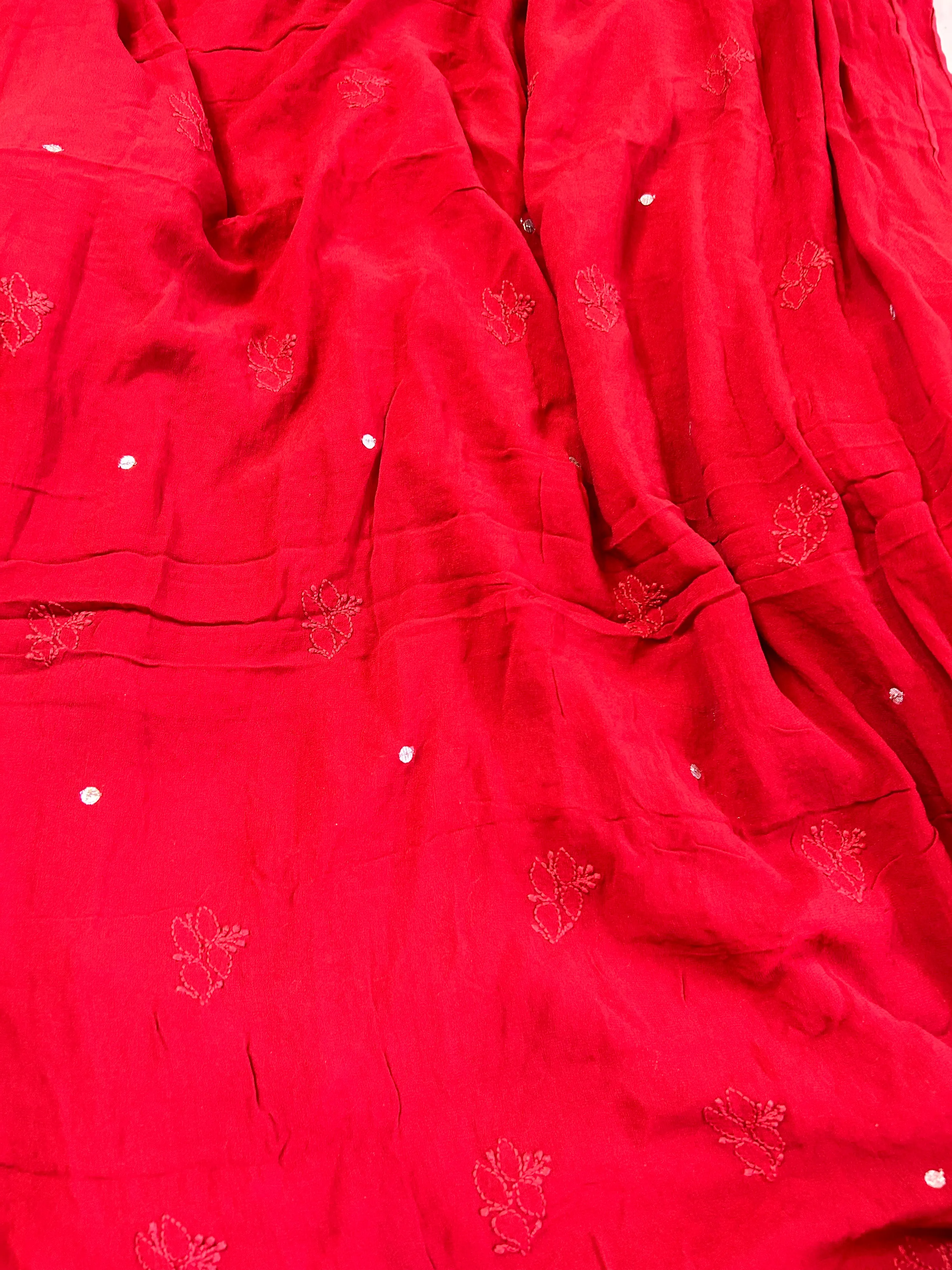 Fancy Chikankari Gota Embroridery Unstitched Salwar Kameez In Gorgeous Red