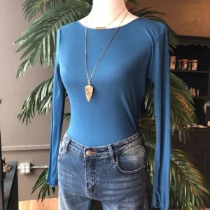 FREE PEOPLE DEEP V BACK TOP BLUE-