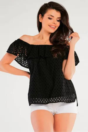 Frilled Openwork Blouse Elegance