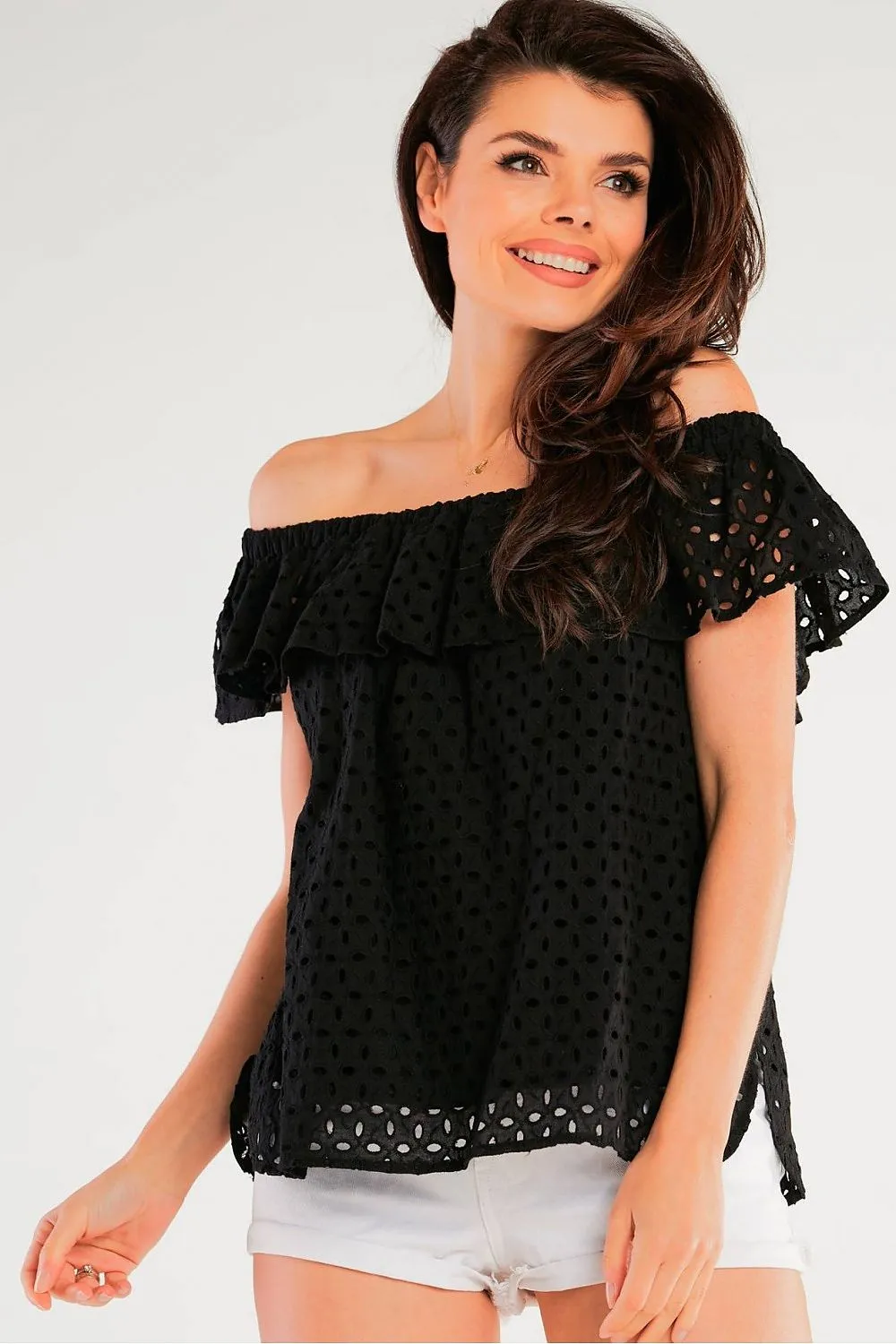 Frilled Openwork Blouse Elegance