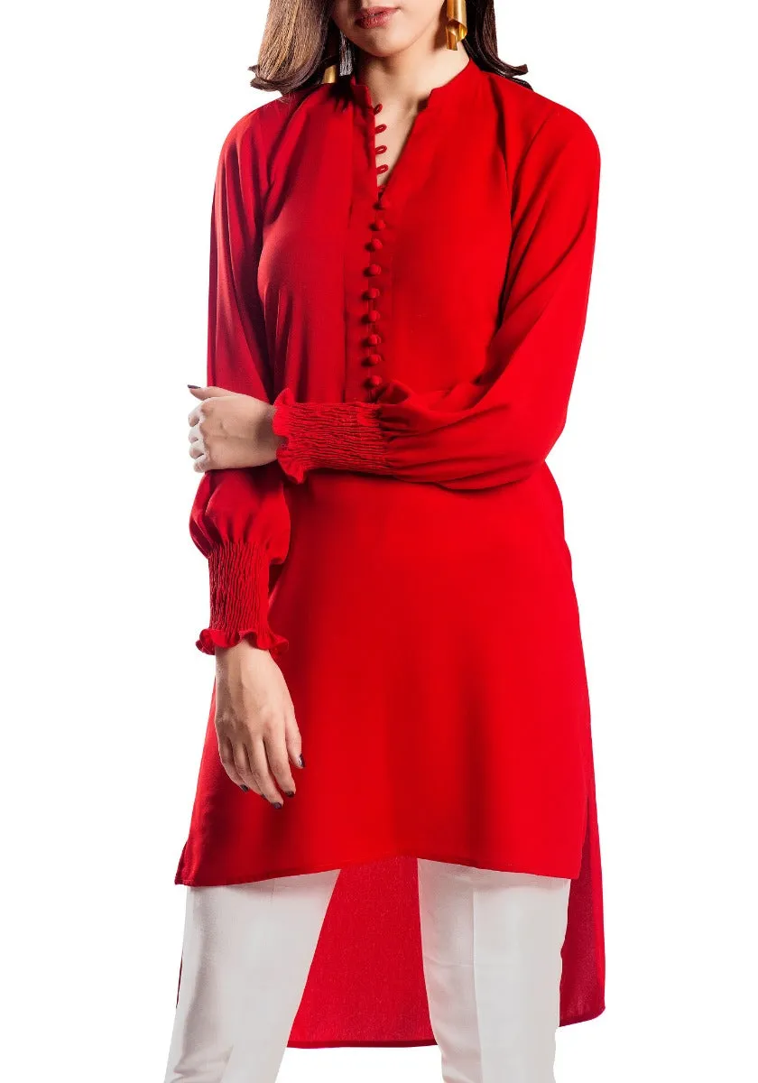 Fumo - Red Hand Stitched Tunic with Smoking Sleeves