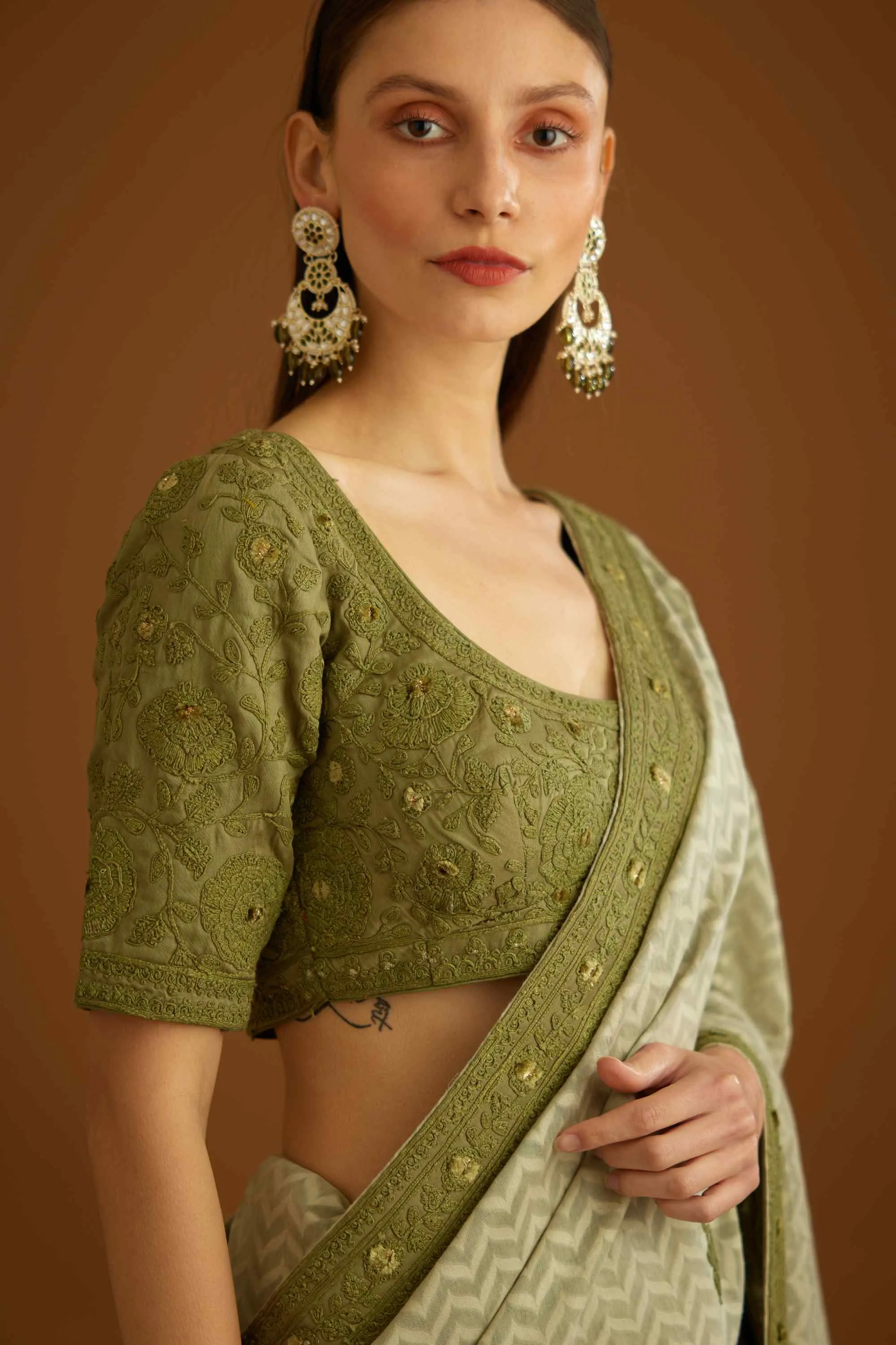 Garden green sari and blouse