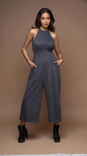 Glam Halter Jumpsuit in Charcoal Gray
