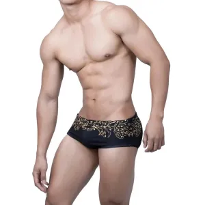 Gold Fleur de Lis Square Cut Swim Trunks