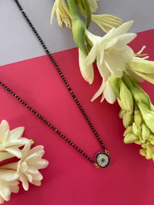Gold Plated Modern Short Mangalsutra Designs American Diamond Evil Eye Pendant Black Beads Chain