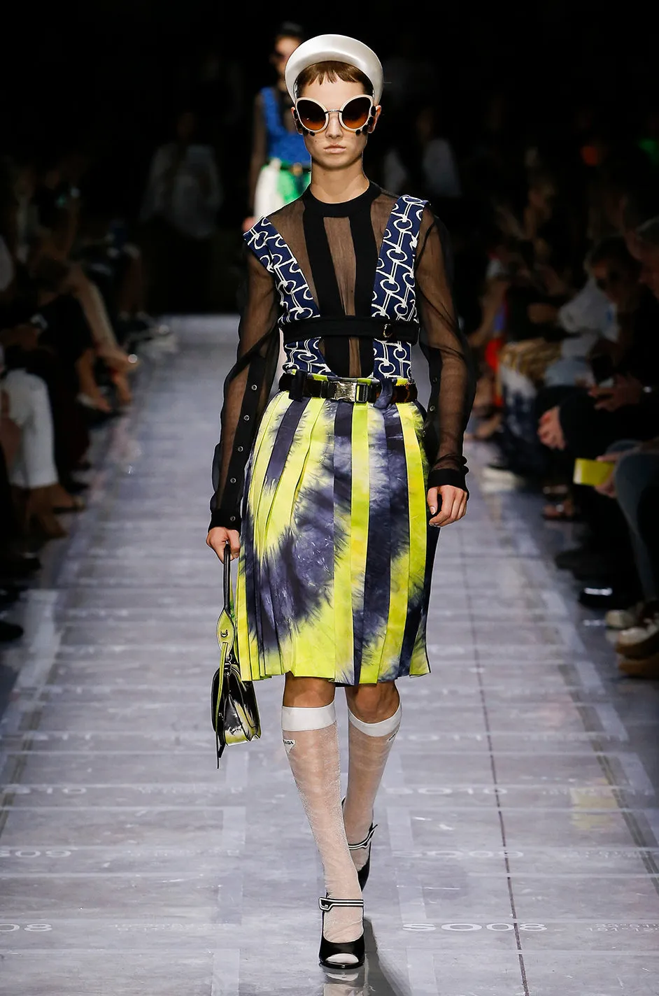 Gorgeous Spring 2019 Prada Look 41 Runway Neon Green & Navy Tie Dye Dress