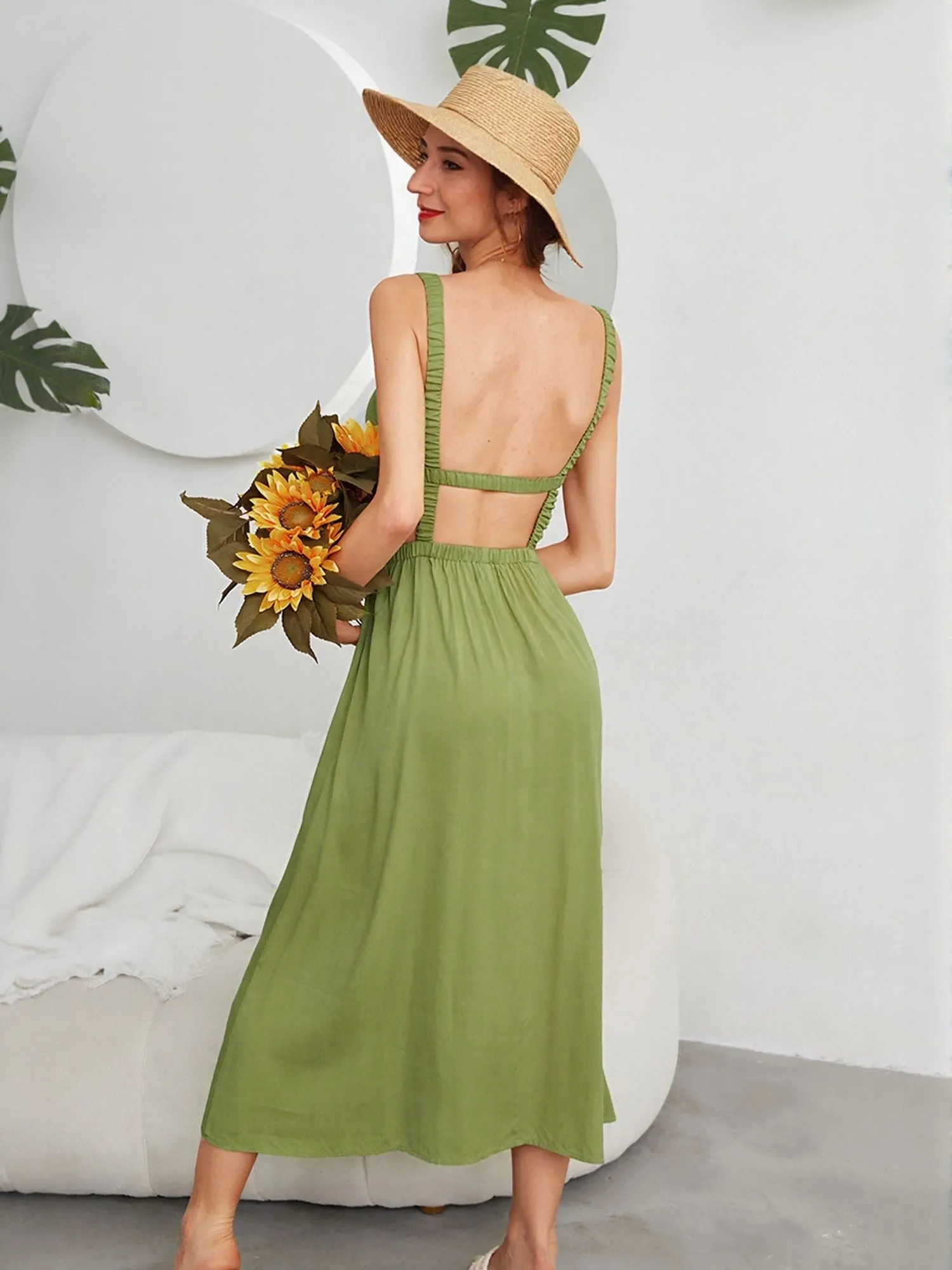 Green Elasticated Waist A-Line Dress