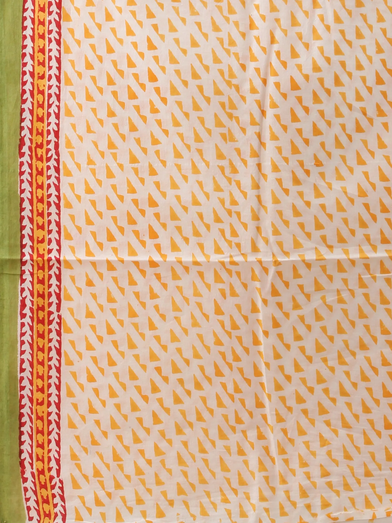 Green Red Yellow Hand Block Printed Cotton Suit-Salwar Fabric With Chiffon Dupatta (Set of 3) - SU01HB449