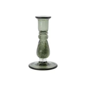 Grey Green Bubbled Glass Candle Holder